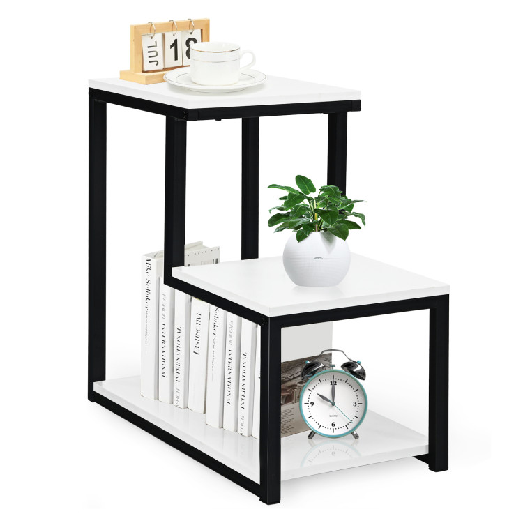 3-Tier Ladder-Shaped Chair Side Table with Storage Shelf-WhiteCostway Gallery View 10 of 11